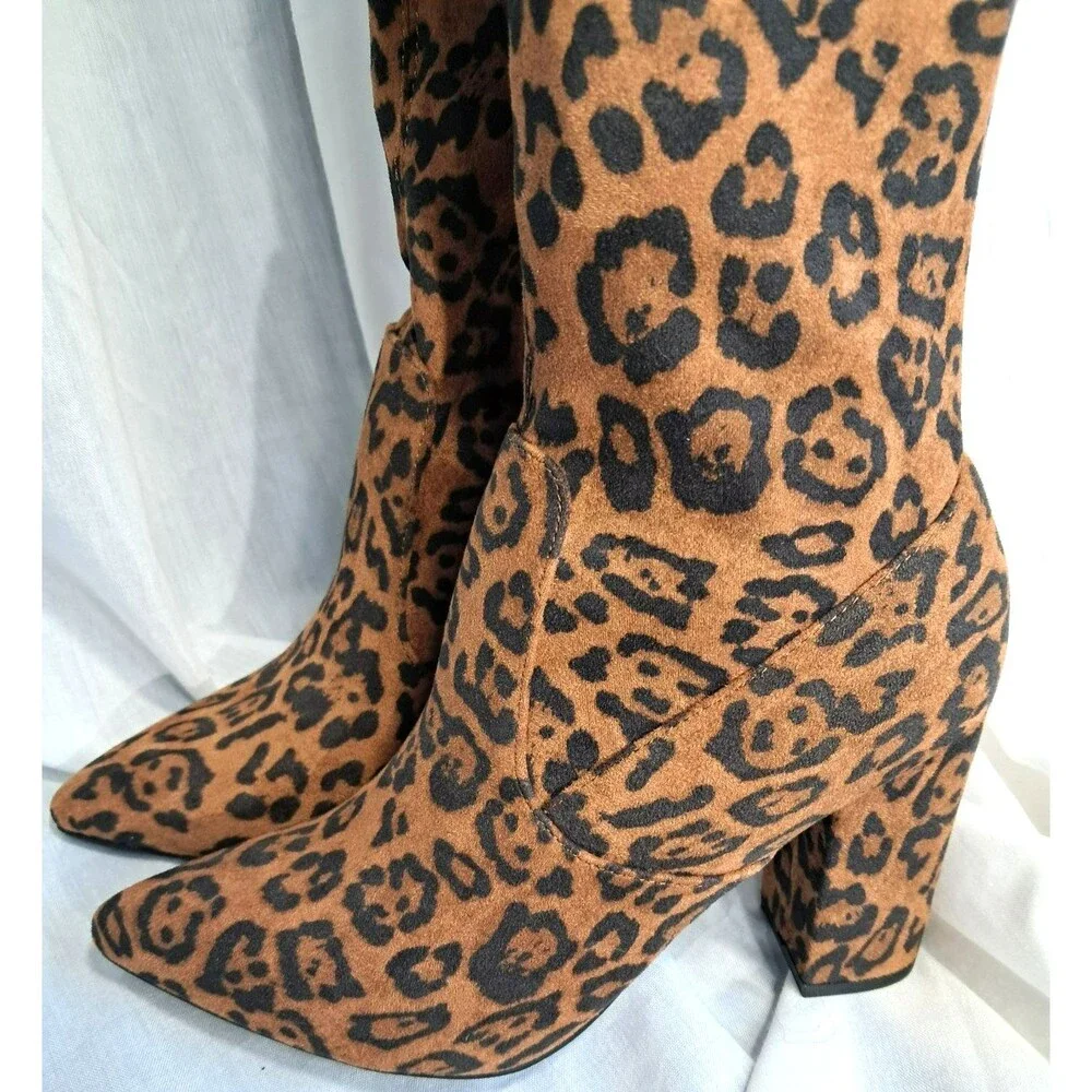 New Cheetah Aubriana Chunky High Heel Over Knee Boots Size 8.5